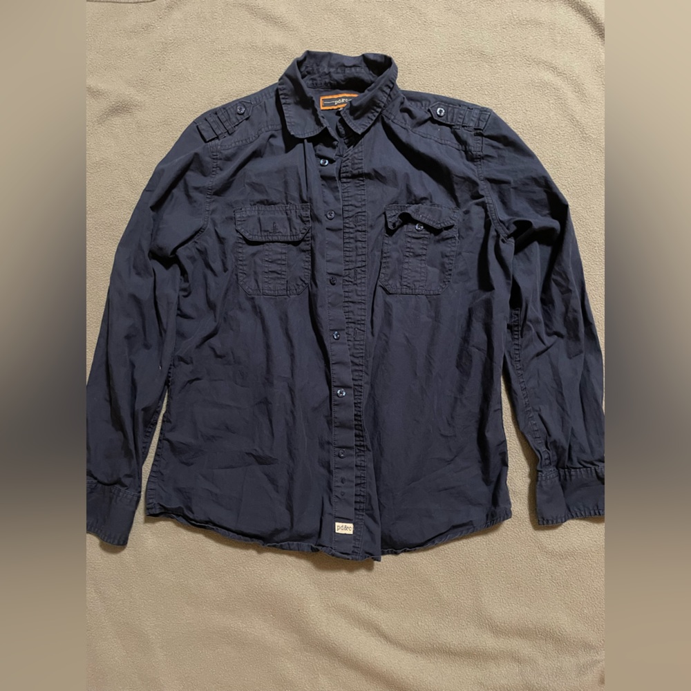 Navy blue button up cargo shirt